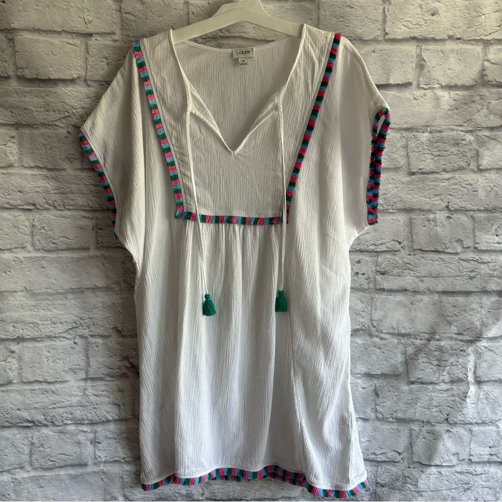 PREOWNED J. CREW FRINGE TRIM BATHING SUIT COVER UP WHITE WOMENS SIZE MEDIUM M